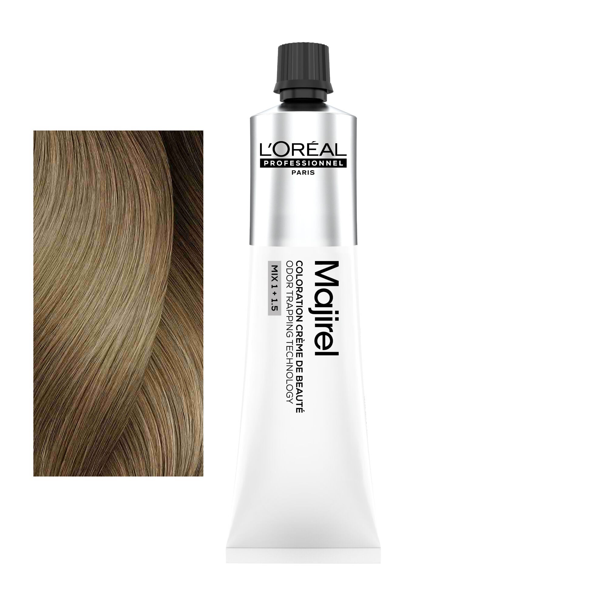 Coloração Majirel tom 9.13: amostra da cor junto ao tubo de 60 ml