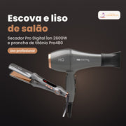 Pack MQ Professional com o secador Pro Digital Íon 2600W e a prancha de titânio Pro480, para uso profissional
