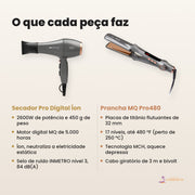 O que fazem o secador MQ Pro Digital Íon 2600W e a prancha de titânio MQ Pro480