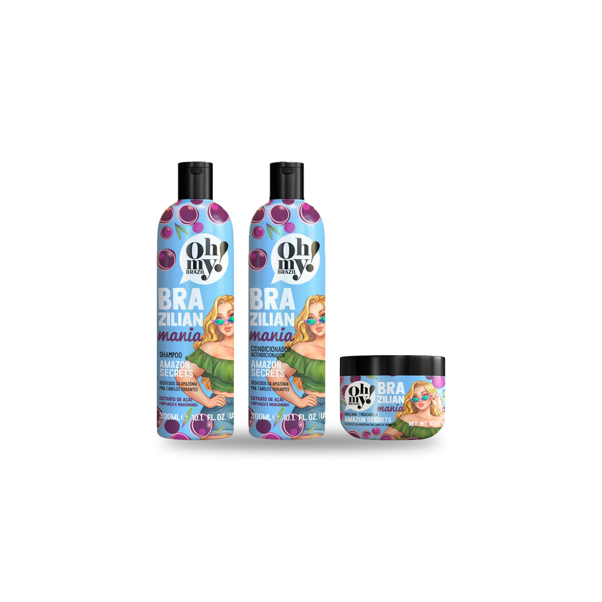 Pack Oh My! Brazilian Mania Amazon Secrets: shampoo, condicionador e máscara de 300 ml e 300 g