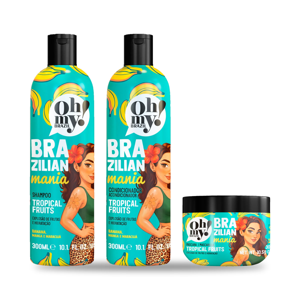 Pack Oh My! Brazilian Mania Tropical Fruits: shampoo, condicionador e máscara de 300 ml e 300 g