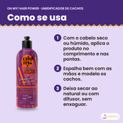 Como se usa o Umidificador de Cachos Hair Power Oh My!: aplicar no cabelo seco ou húmido, modelar e deixar secar, sem enxaguar