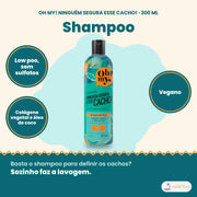Shampoo Ninguém Segura Esse Cacho Oh My! 300 ml: low poo, sem sulfatos, colágeno vegetal e óleo de coco, vegano