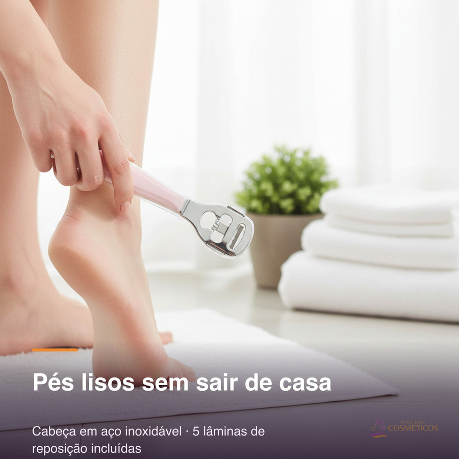 Removedor de calos em uso — pés lisos sem sair de casa
