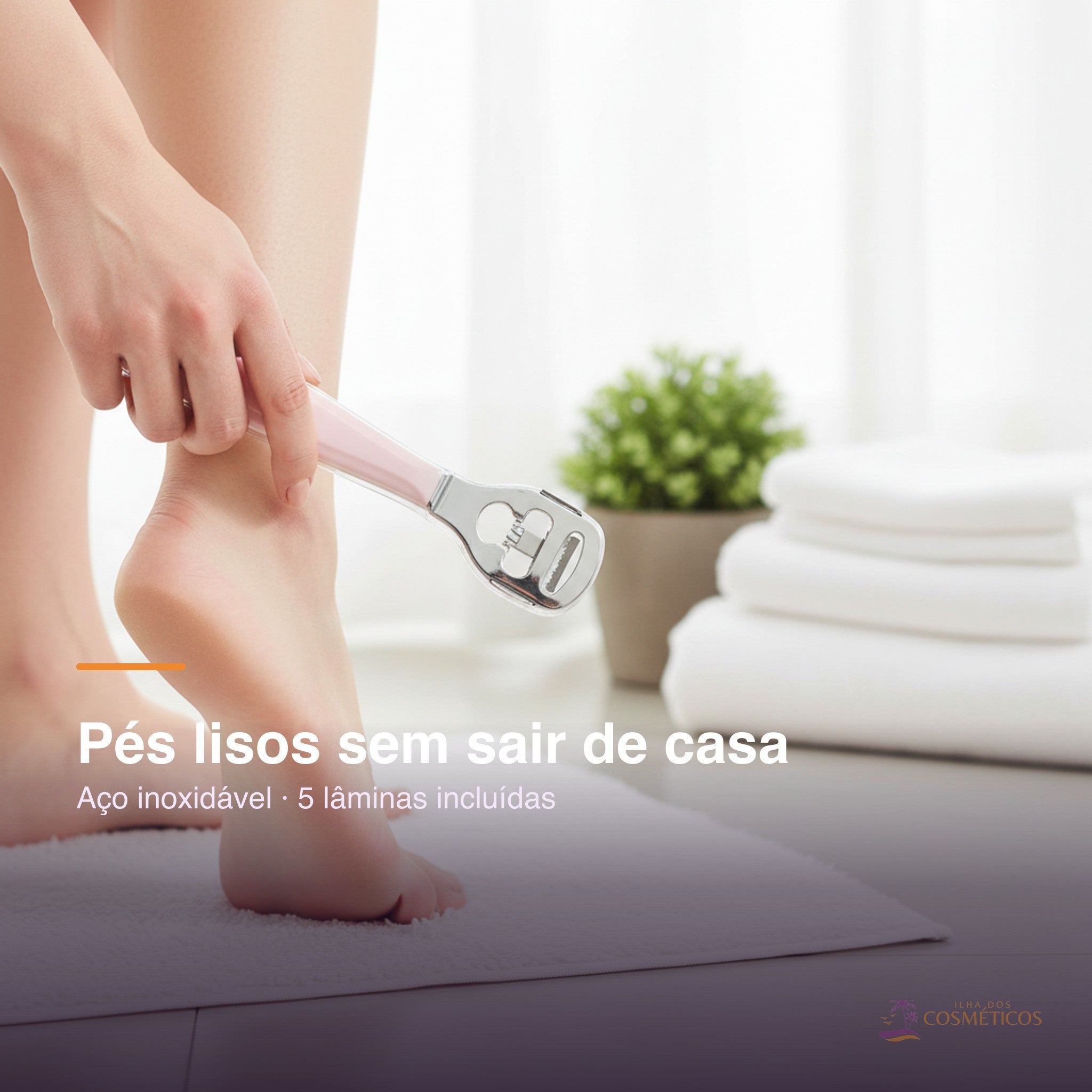 Removedor de calos em uso — pés lisos sem sair de casa
