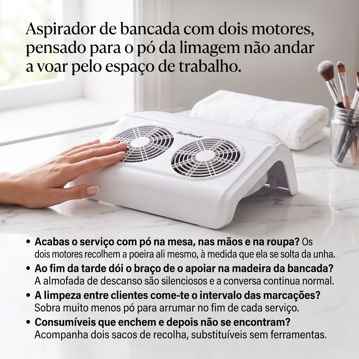 RickiParodi Typhoon Aspirador de Pó para Manicure com 2 Motores Branco — foto 2
