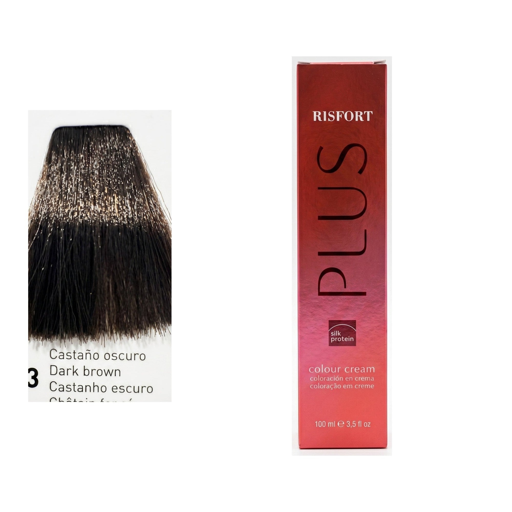 Risfort Plus tom 3: amostra da cor junto à embalagem de 100 ml