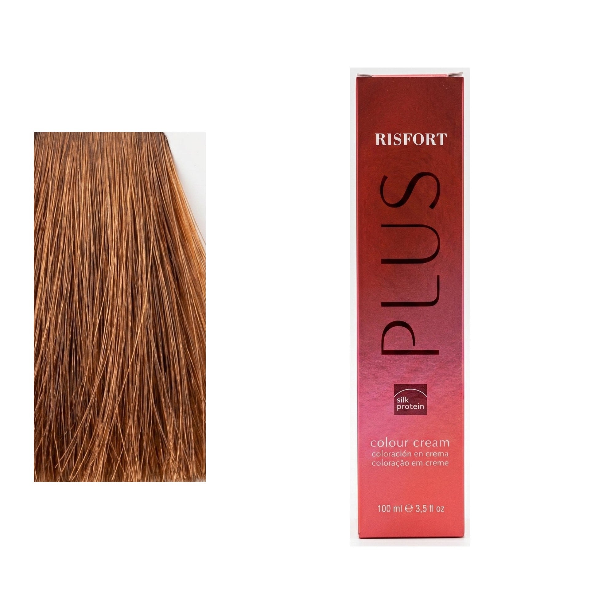 Risfort Plus tom 7.34: amostra da cor junto à embalagem de 100 ml