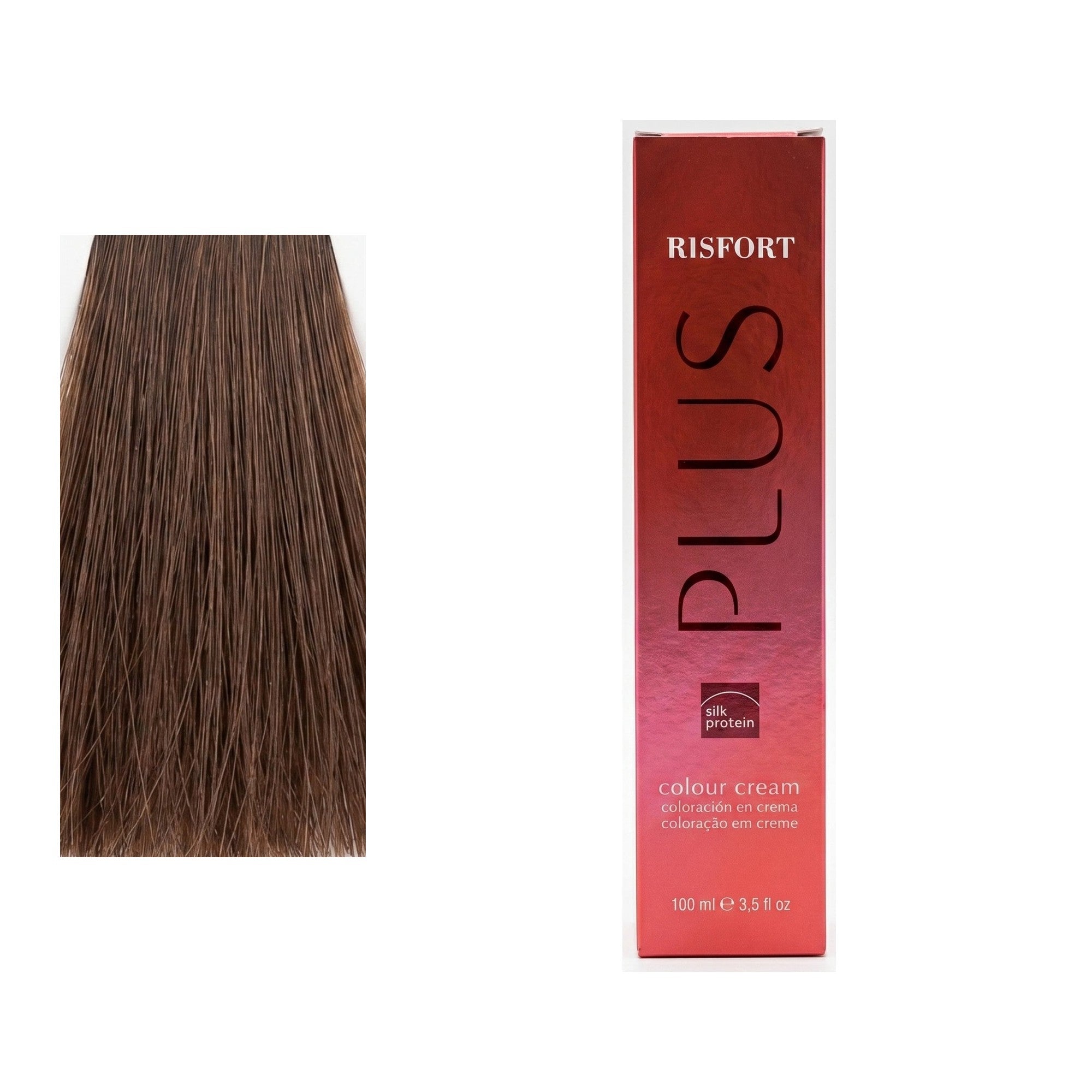 Risfort Plus tom 7.6: amostra da cor junto à embalagem de 100 ml