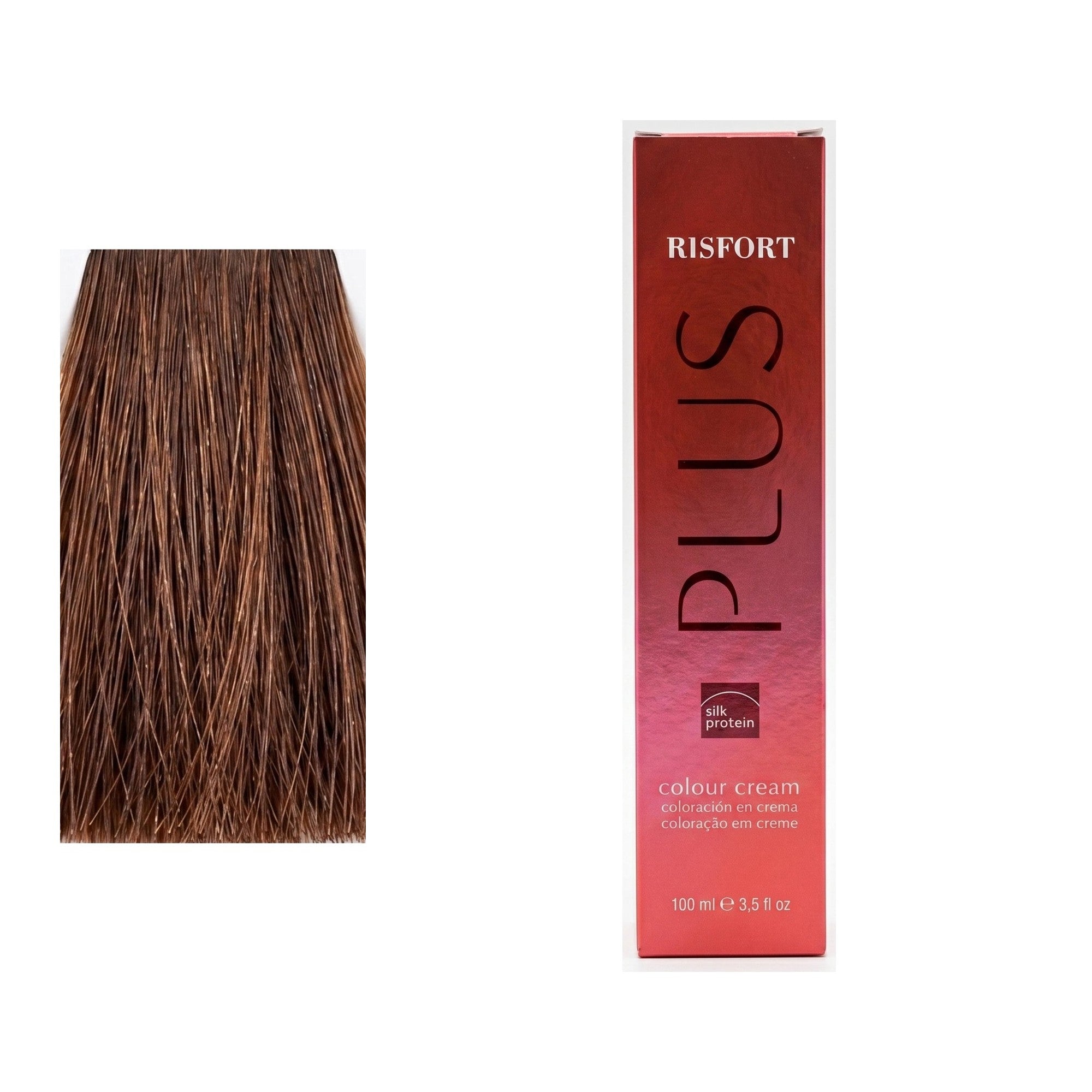 Risfort Plus tom 8.67: amostra da cor junto à embalagem de 100 ml