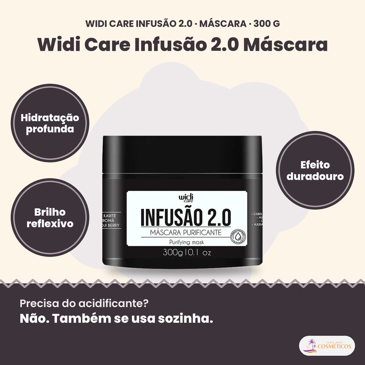 Widi Care Infusão 2.0 Máscara: Hidratação profunda, brilho reflexivo, efeito duradouro