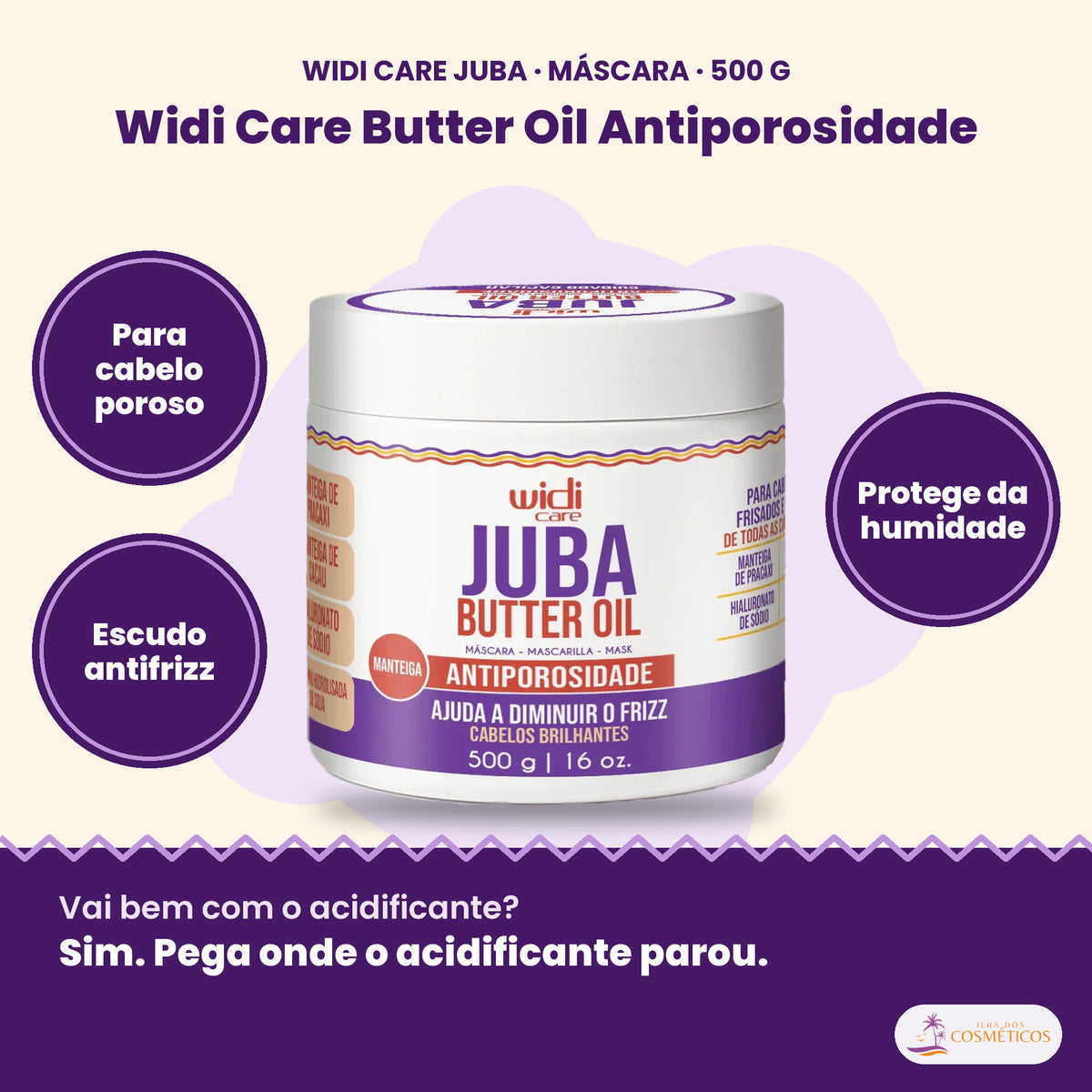 Widi Care Butter Oil Antiporosidade: Para cabelo poroso, escudo antifrizz, protege da humidade