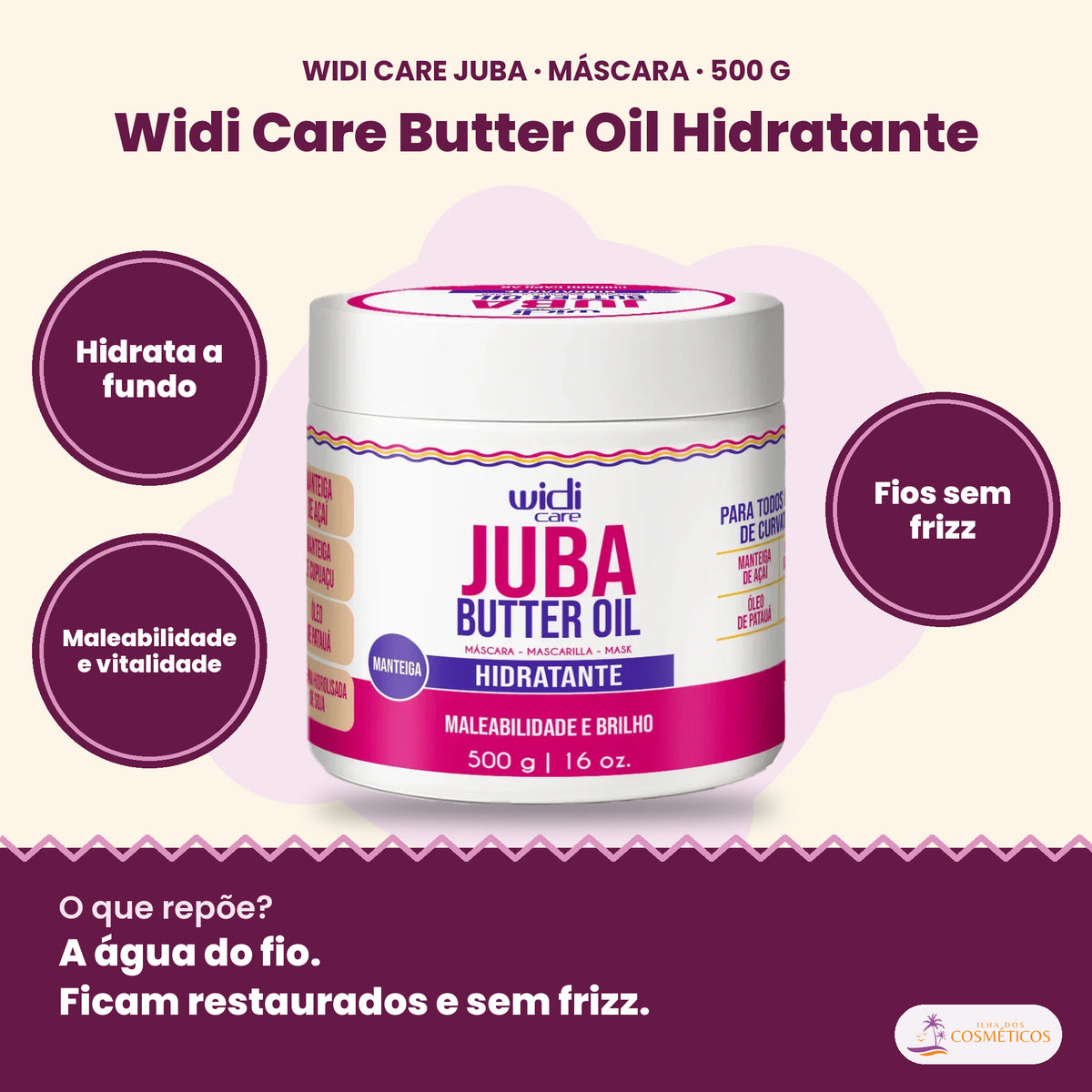 Widi Care Butter Oil Hidratante: Hidrata a fundo, maleabilidade e vitalidade, fios sem frizz