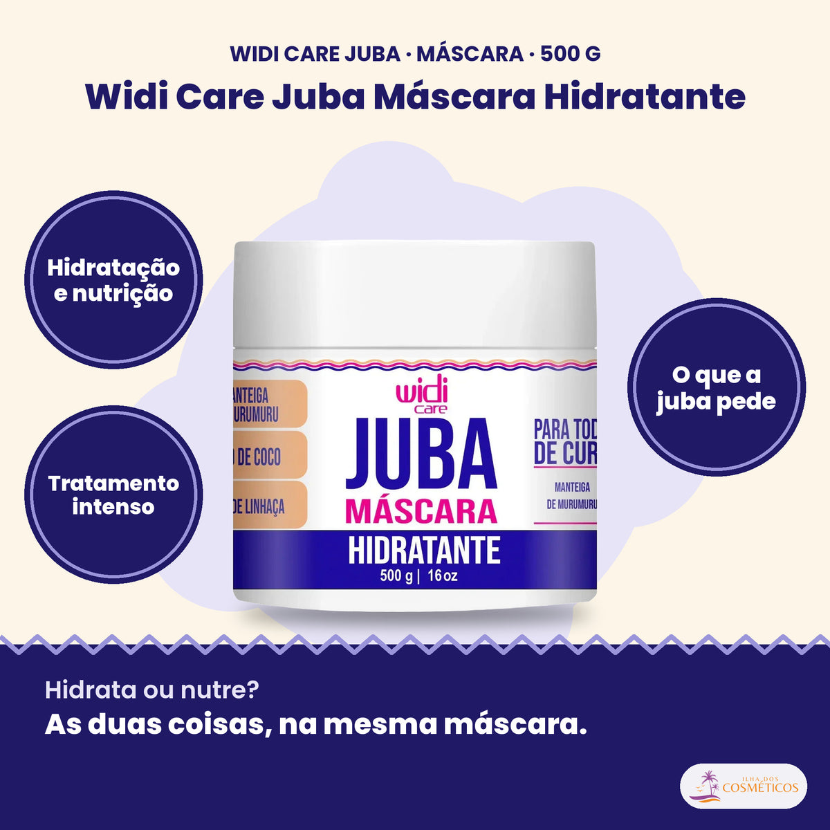 Widi Care Juba Máscara Hidratante: Hidratação e nutrição, tratamento intenso, o que a juba pede