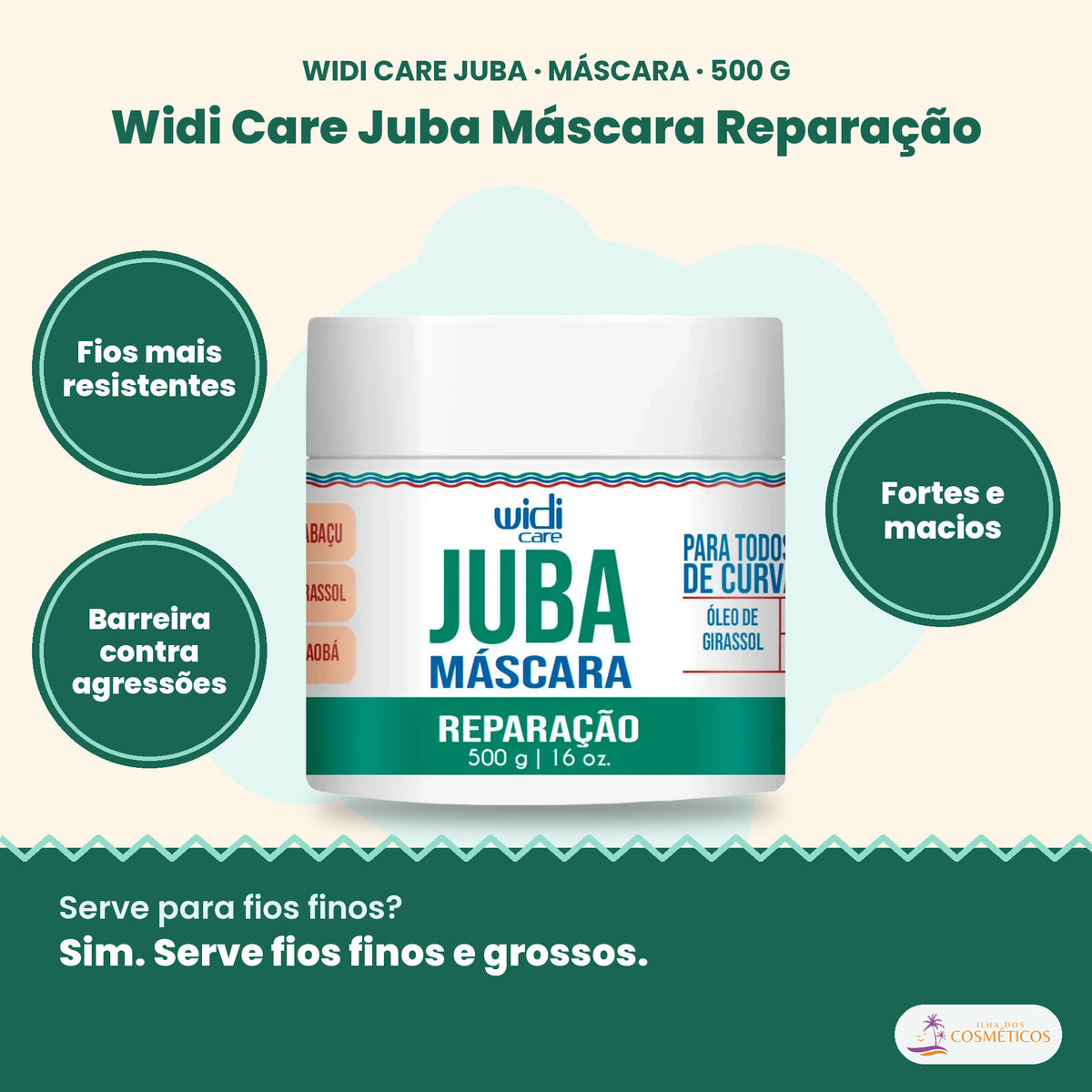 Widi Care Juba Máscara Reparação: Fios mais resistentes, barreira contra agressões, fortes e macios