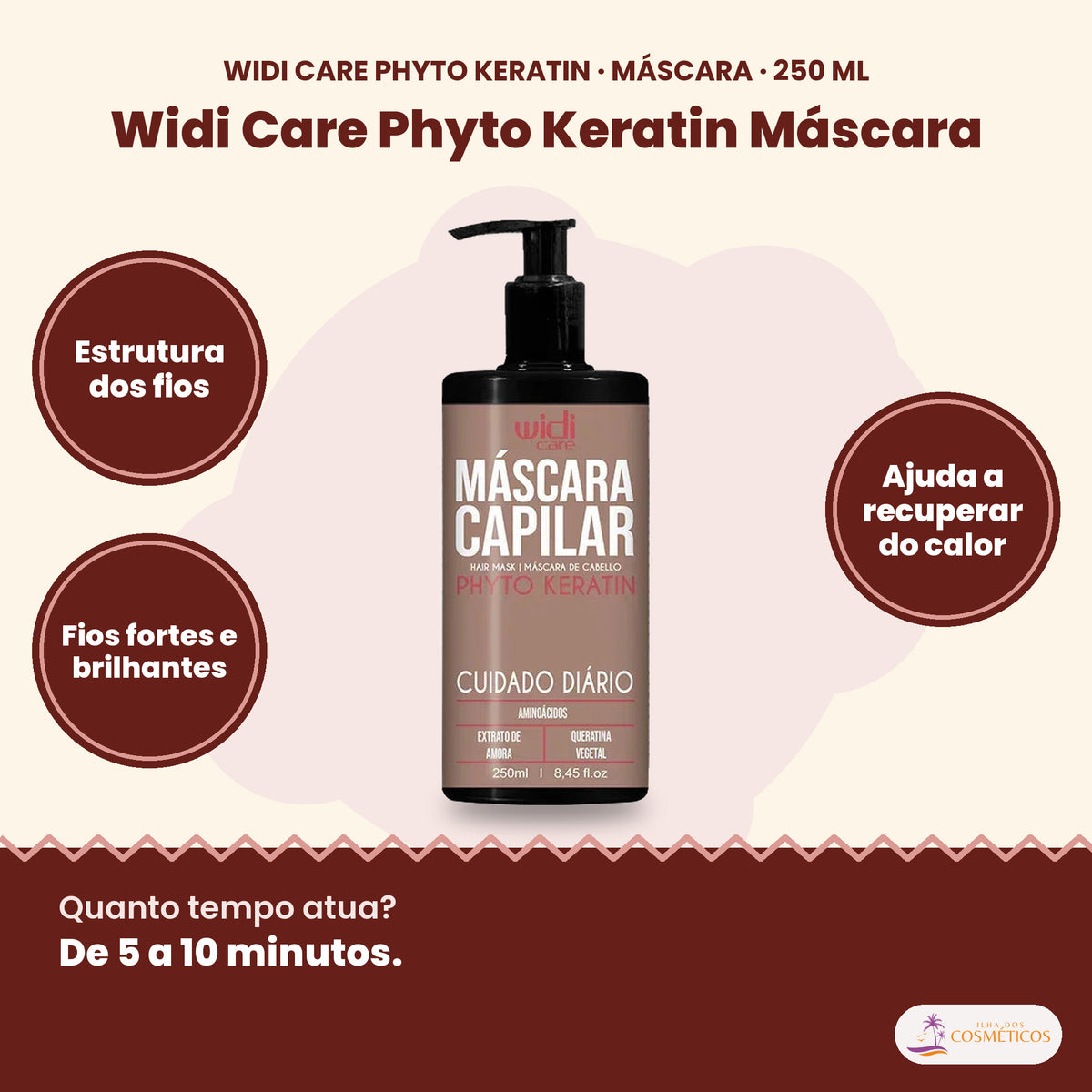 Widi Care Phyto Keratin Máscara: Estrutura dos fios, fios fortes e brilhantes, ajuda a recuperar do calor