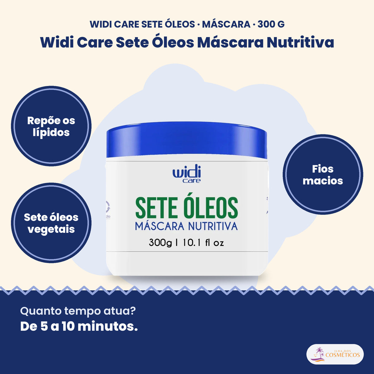 Widi Care Sete Óleos Máscara Nutritiva: Repõe os lípidos, sete óleos vegetais, fios macios